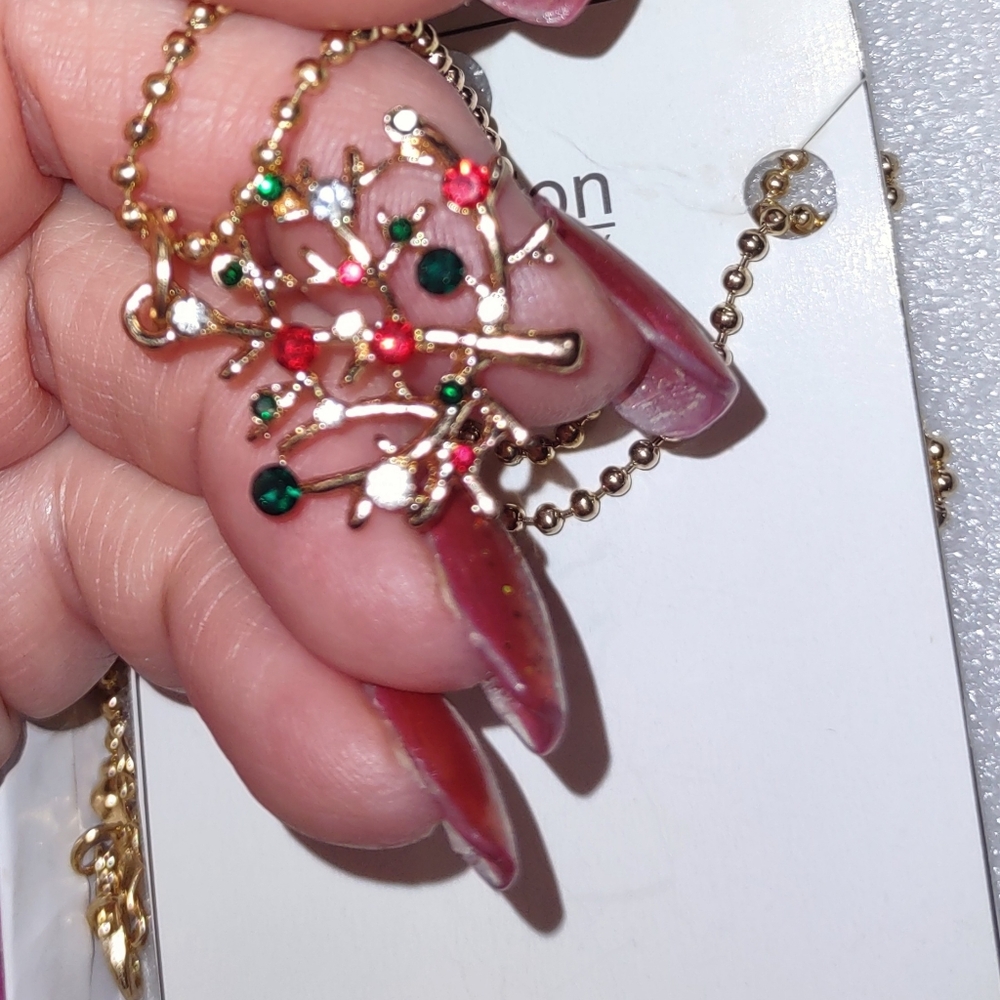 Christmas Tree Pendant on Goldtone Steelball Chain - Picture 7 of 10